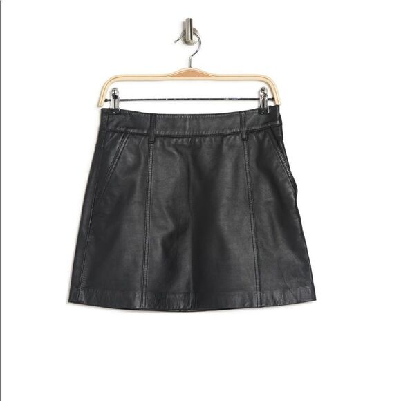 Reiss Mimi Paneled Leather Mini Skirt, Black, Size 10, Designer Luxury, NWT - Picture 3 of 12